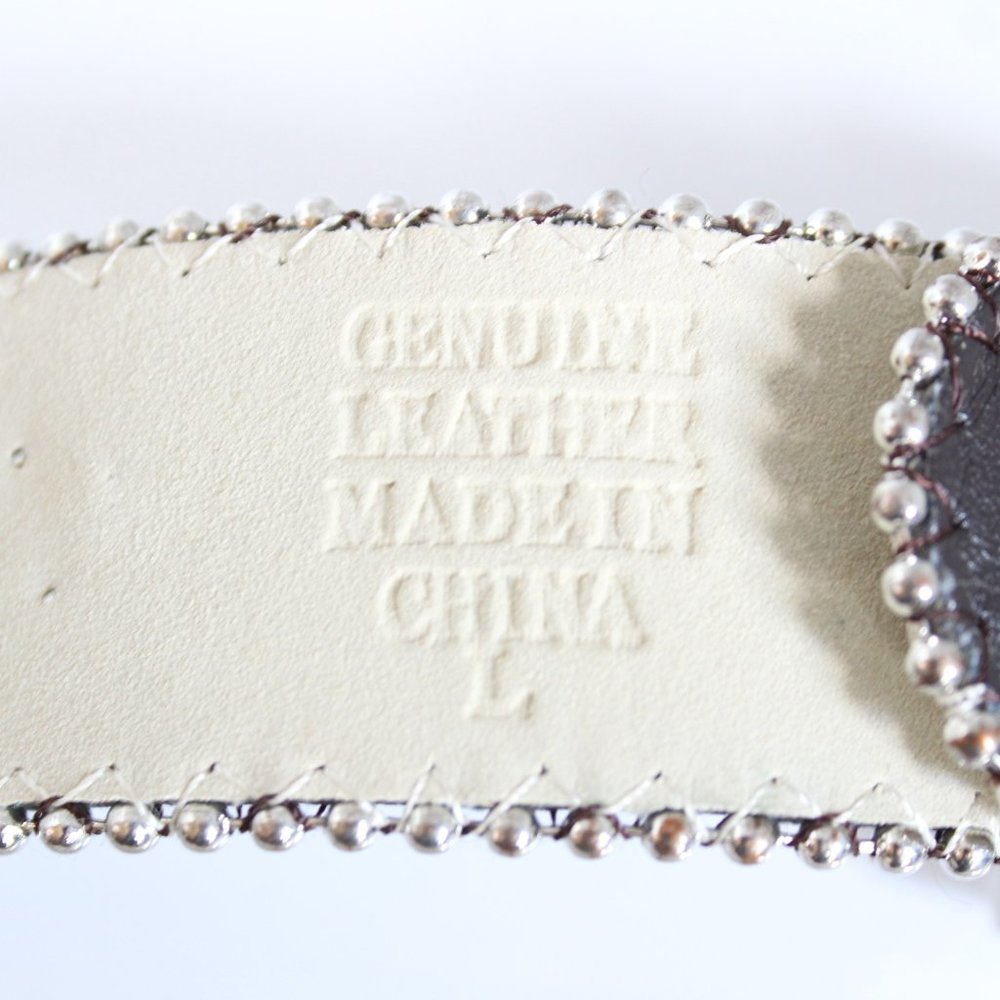 Western Women's Belt Brown Leather Square Rhinestone Conchos And Crystal Bling ~ - Picture 9 of 11